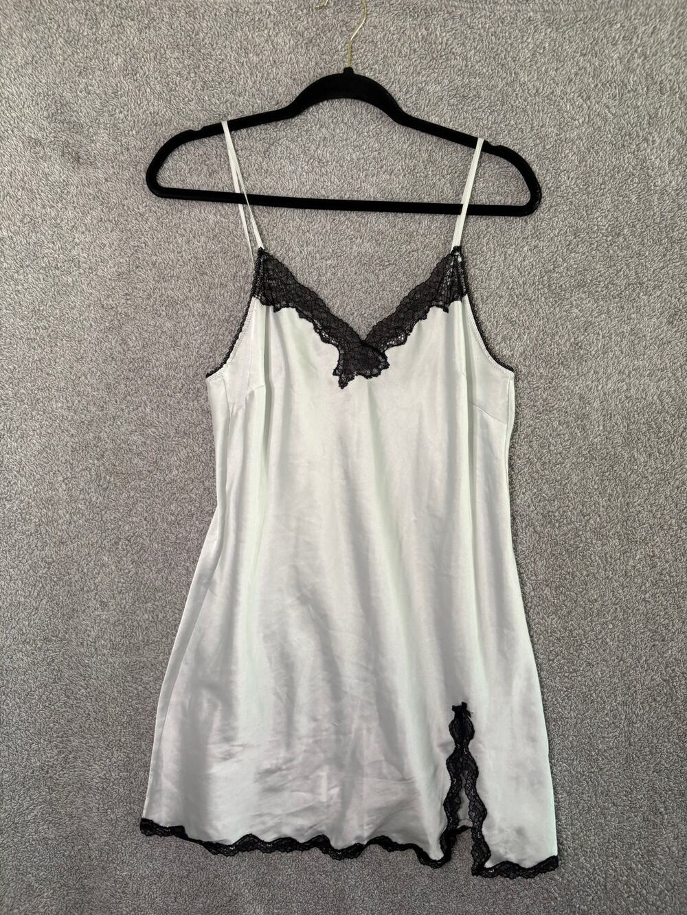 White Black Lace Slip Dress L Coquette Y2K Goth Lingerie